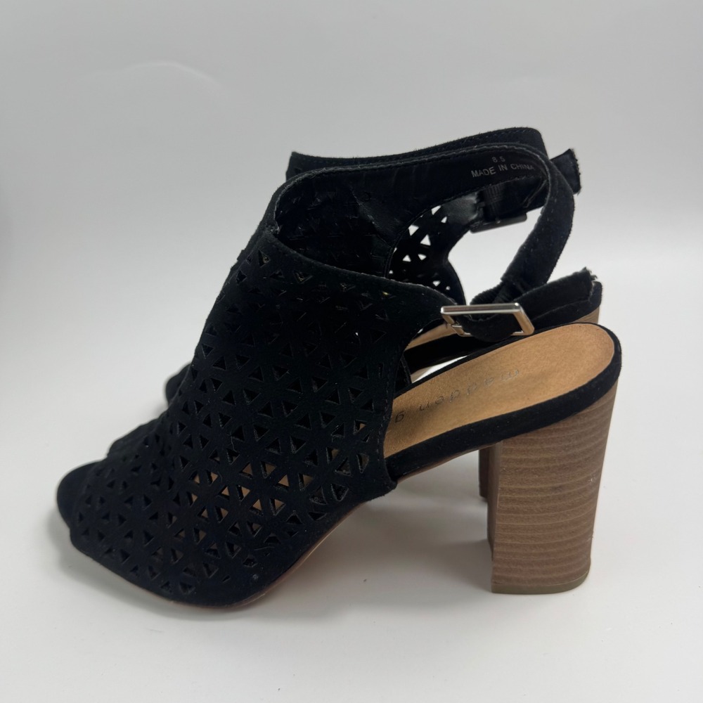 Madden Girl Beverly Black Laser Cut Block Heel Sandal Women's‎ 8.5 BEVE01J1 - Picture 5 of 12